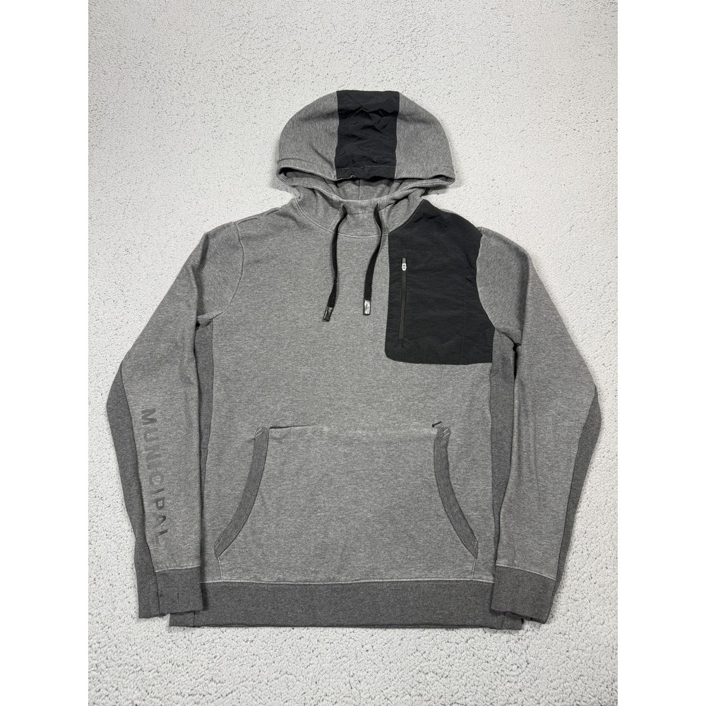 Municipal Hoodie Mens Small Gray Sport Utility Gear Pullover Zip Chest Pocket